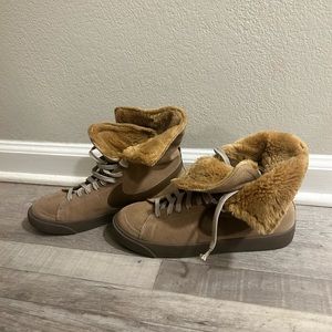 Nike Blazers Suede Brown Tan Teddy Bear Sherpa Faux Fur Lined